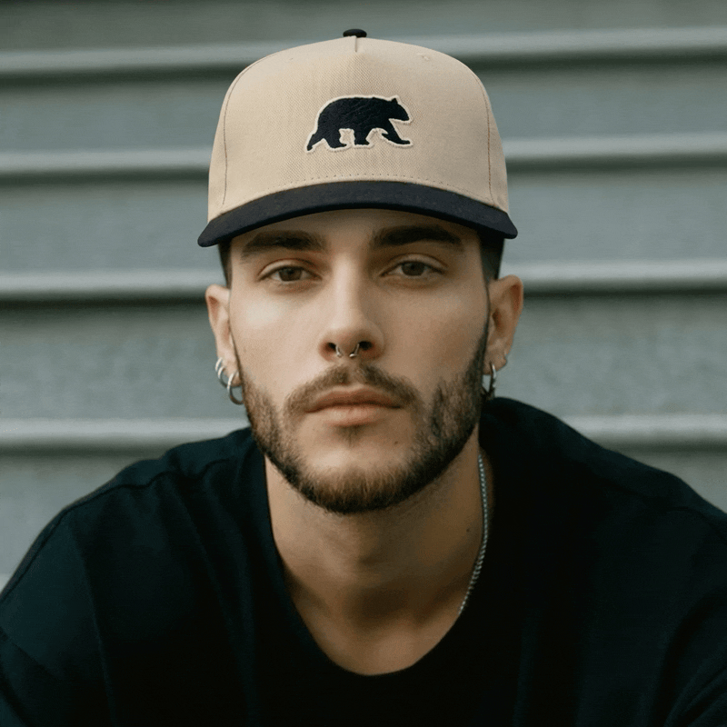 Bear - simple silhouette on black/tan cap