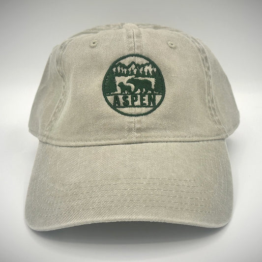 Baseball Cap with Trees, Mountains and Bears with ASPEN Silhouette